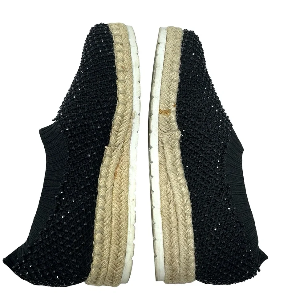 Adrienne Vittadini Sport Nicola Black Sequin Slip On Espadrille Wedges Size 9